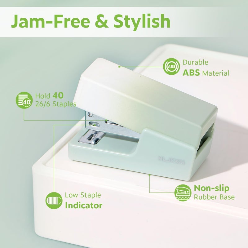 NUSIGN Mini Stapler with 830 Staples, Small Cute Desk Staplers, 25 Sheet Capacity, Green-White Gradient - Image 4